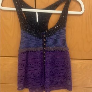 Purple and Black Women's Crochet Top